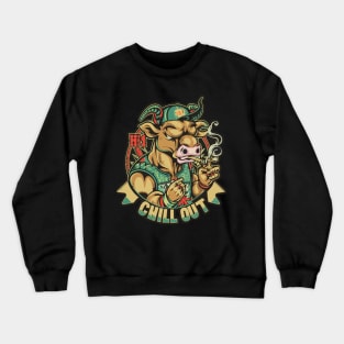 Urban Style Bull with Chill Out Phrase Crewneck Sweatshirt